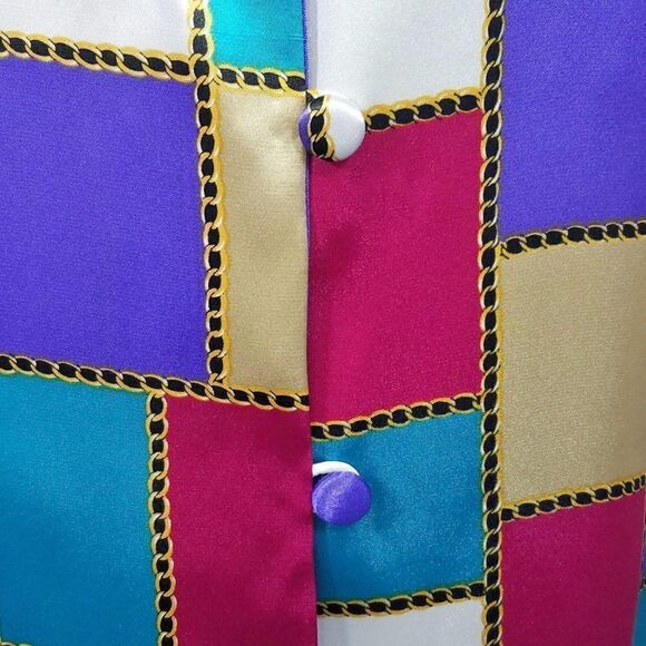 Christie and Jill Shirt Color Block Top Silky Fashion Blouse Chain Link - Picture 8 of 9